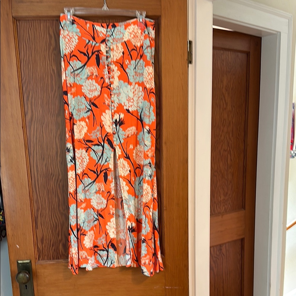 Floral Maxi Skirt in Orange and Blue